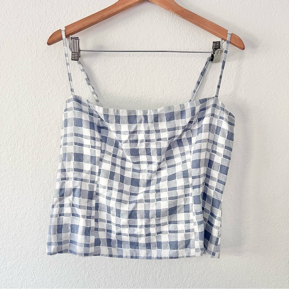 Reformation Overland Linen Jodie Blue Gingham Top Sz 12 - Picture 2 of 6